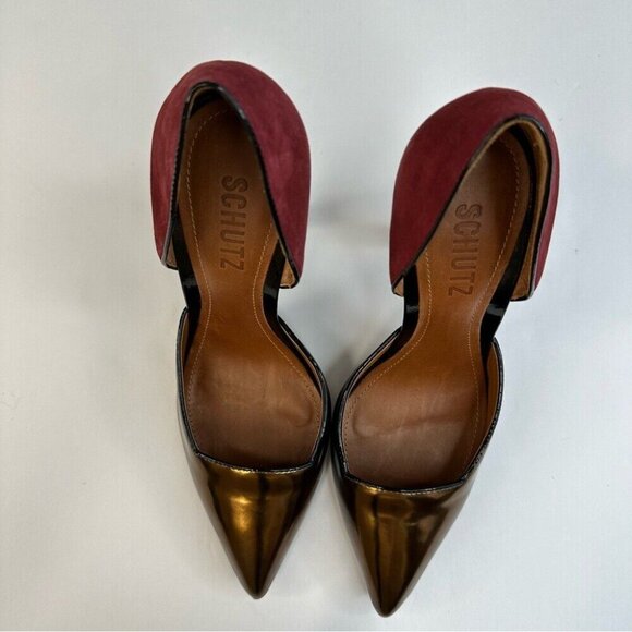 Schutz Women's NIB Spechio Bronze Metallic Suede Stiletto‎ Luxury Pump Size 9B - Picture 4 of 13